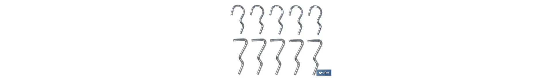 Set de 10 ganchos simples | Adecuado para panel de herramientas perforado | Varias medidas | Material: acero zincado