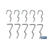 Set de 10 ganchos simples | Adecuado para panel de herramientas perforado | Varias medidas | Material: acero zincado
