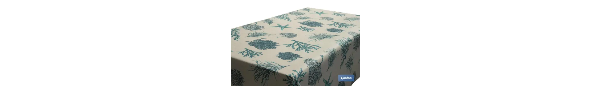 Rollo de mantel resinado con estampado digital | Diseño con elementos del mar | 50 % algodón y 50 % poliéster | Medidas: 1,40 x