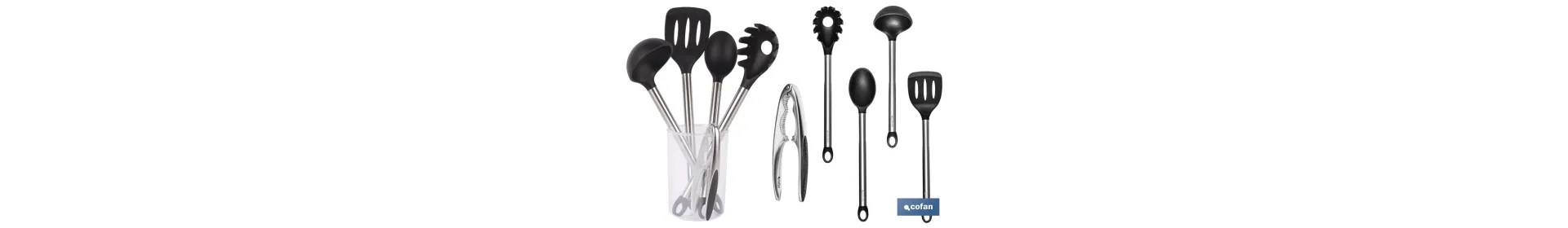 Set de 6 utensilios negros para cocina de la gama Neige