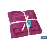 Juego de 3 toallas de color fucsia con 580 g/m2 | Gama Primavera | Set de toallas 100 % de algodón