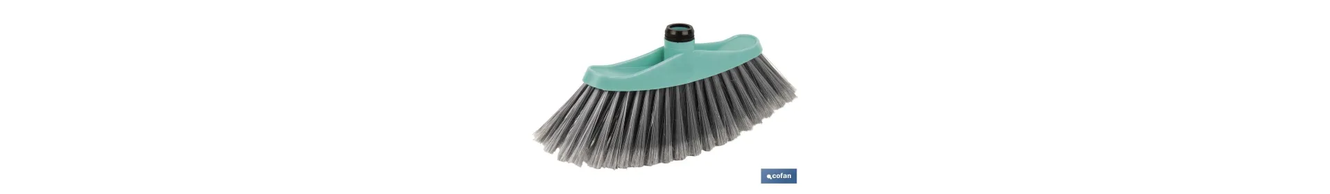 Cepillo de barrer | Taco de polipropileno | Fibras de PVC | Color: turquesa y gris | Medidas: 34 x 8 x 15 cm