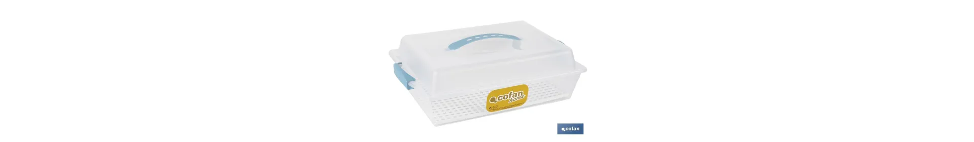 Tartera rectangular en color azul | Incluye asa y tapa | Medidas: 38 x 28 x 13 cm