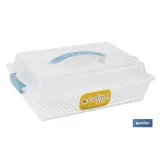 Tartera rectangular en color azul | Incluye asa y tapa | Medidas: 38 x 28 x 13 cm