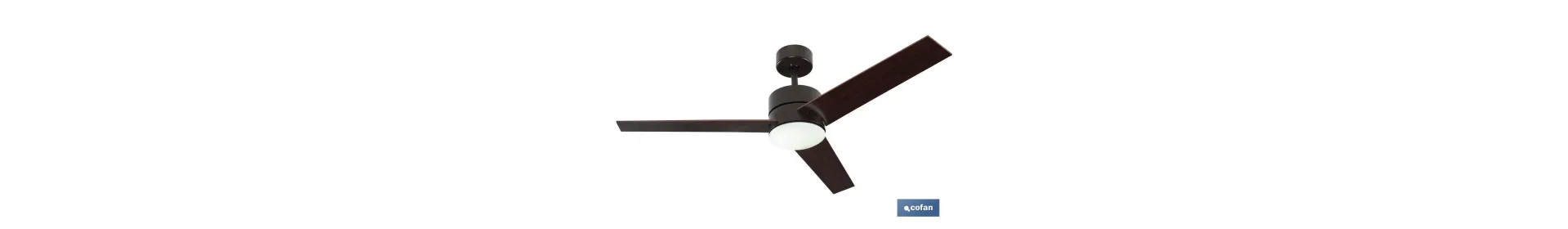 Ventilador de techo en madera con 3 aspas y luz led | Motor DC (bajo consumo) y potencia de 55 W
