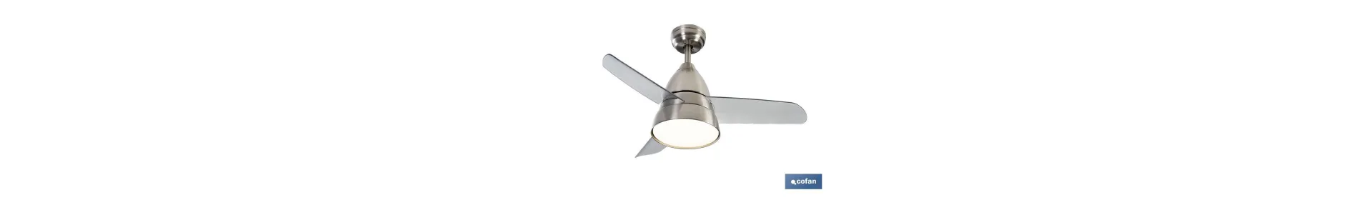 Ventilador de techo de 3 aspas con acabado en acero y con luz led | Motor DC (bajo consumo) y potencia de 55 W