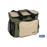Nevera portátil porta alimentos | Bolsa isotérmica con correa ajustable | Color: verde y beige | Medidas: 35 x 25 x 27,5 cm