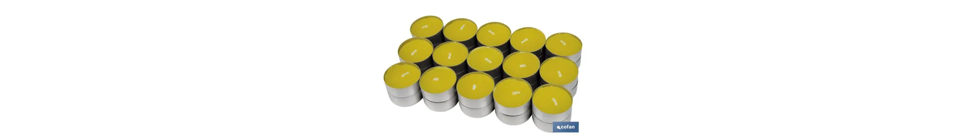 Pack de 30 velas Tea Light de citronela amarillas | Más de 4 horas de duración