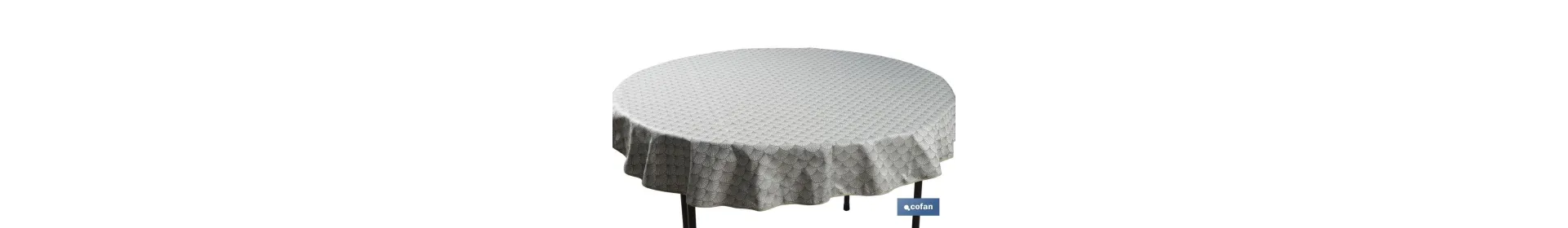 Mantel redondo antimanchas confeccionado en Jacquard con tejido resinado | Diseño de arcos verdes | Materiales: 50% algodón y 5