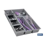 Organizador de cubiertos con separadores para cajón | Cubertero con 8 compartimentos y separadores modulares | Color: gris | Ma