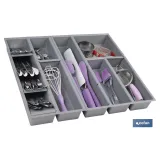 Organizador de cubiertos con separadores para cajón | Cubertero con 11 compartimentos y separadores modulares | Color: gris | M