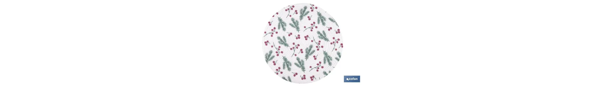 Bajoplatos redondos de Navidad | Diseño con ramas verdes y bayas rojas | Packs de 6 salvamanteles individuales | Diámetro: 38 c