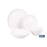 Vajilla de porcelana esmaltada de color blanco con diseño en relieve | Set de 16 piezas | Apta para lavavajillas, microondas y 