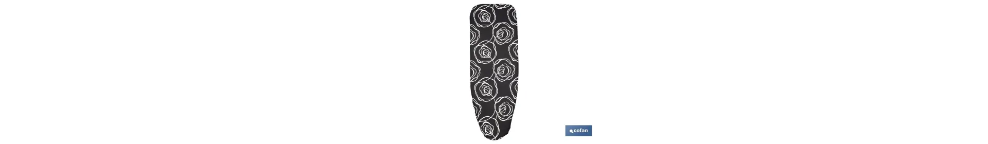 Funda acolchada para tabla de planchar | Tamaño universal con 3 capas | Estampado de rosas negras | Material: 100 % algodón | R