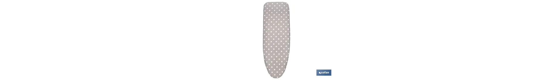 Funda acolchada para tabla de planchar | Tamaño universal | Estampado de lunares blancos y fondo gris | Material: 100 % algodón