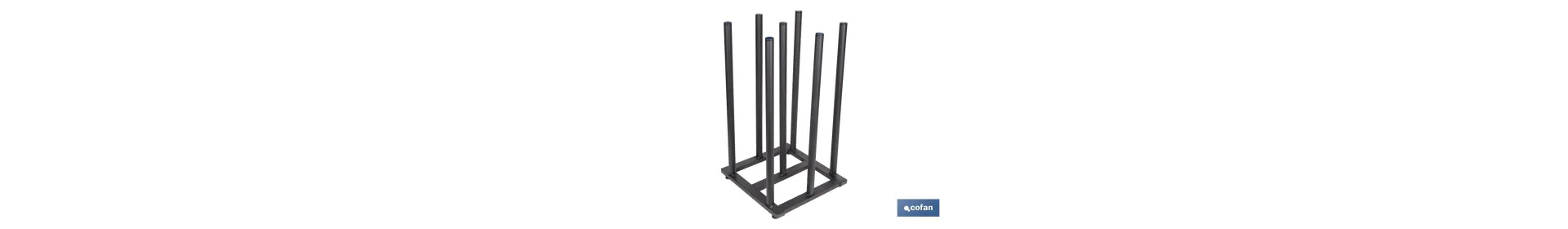 Expositor vertical para 7 rollos de hules | Estructura metálica resistente | Color: negro | Organización eficiente