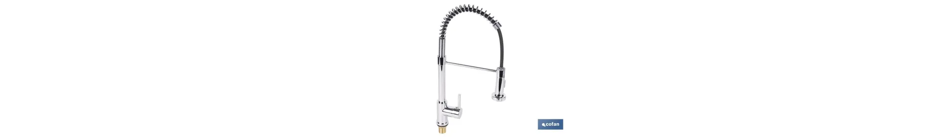 Grifo de cocina monomando con rociador | Caño giratorio 360° | Cuerpo de latón | Medidas: ø5 x 48 x 22 cm | Disponible en acaba