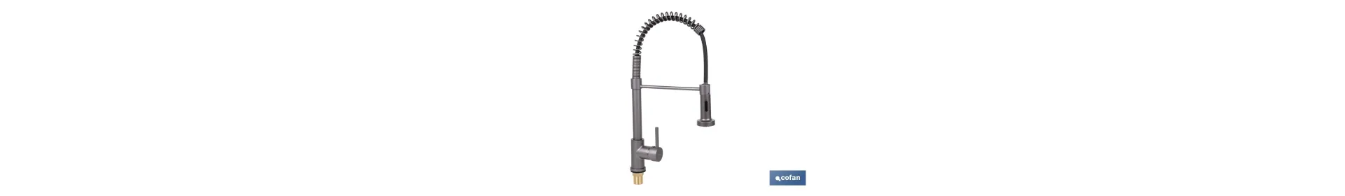 Grifo de cocina monomando con rociador | Caño giratorio 360° | Cuerpo de latón | Medidas: ø5 x 48 x 22 cm | Disponible en gris 