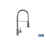 Grifo de cocina monomando con rociador | Caño giratorio 360° | Cuerpo de latón | Medidas: ø5 x 48 x 22 cm | Disponible en gris 