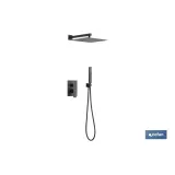 Conjunto de ducha empotrada en color negro | Ducha monomando 2 vías | Instalación en la pared | Diseño cuadrado | Rociador con 