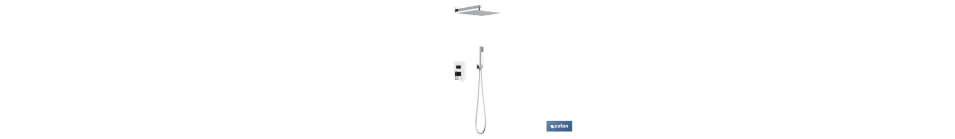 Conjunto de ducha empotrada con diseño cuadrado y acabado cromado | Ducha monomando 2 vías | Instalación en la pared | Rociador