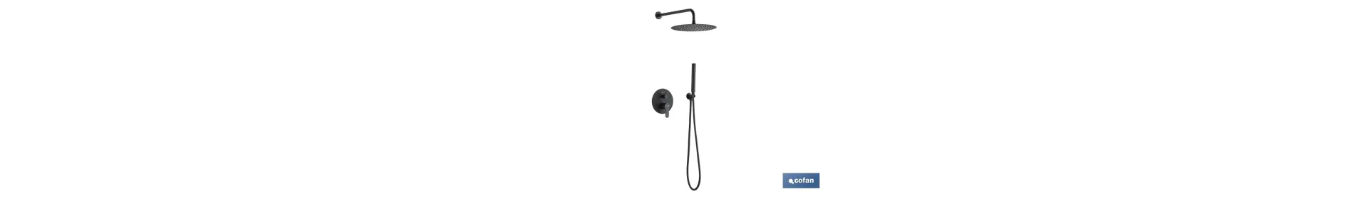 Conjunto de ducha empotrada con diseño redondo y acabado en negro mate | Ducha monomando 2 vías | Instalación en la pared | Roc