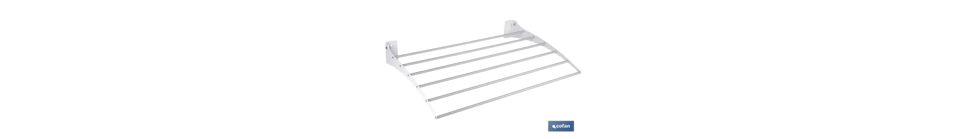 Tendedero de pared abatible | 6 varillas de aluminio | Área de tendido de 4,5 m | Longitud: 75 cm | Color: blanco