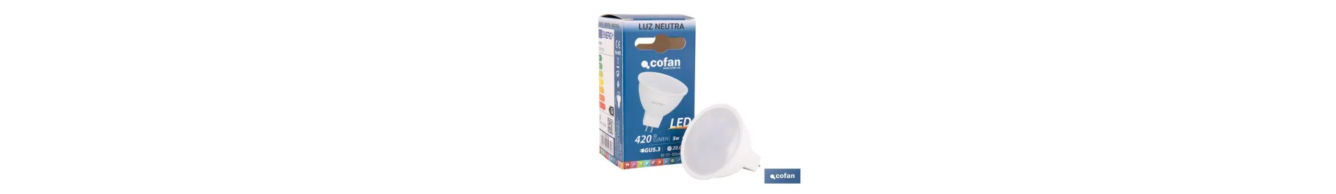 Lámpara LED COB GU-5.3 5W | 4000 K Luz Neutra | 420 lúmenes | Ángulo de 110° | 12V DC | Ahorro Energético del 90% | +50.000 Enc