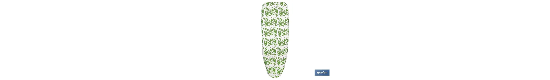 Funda acolchada para tabla de planchar | Tamaño universal | Estampado de triángulos verdes | Material: 100 % algodón | Refleja 