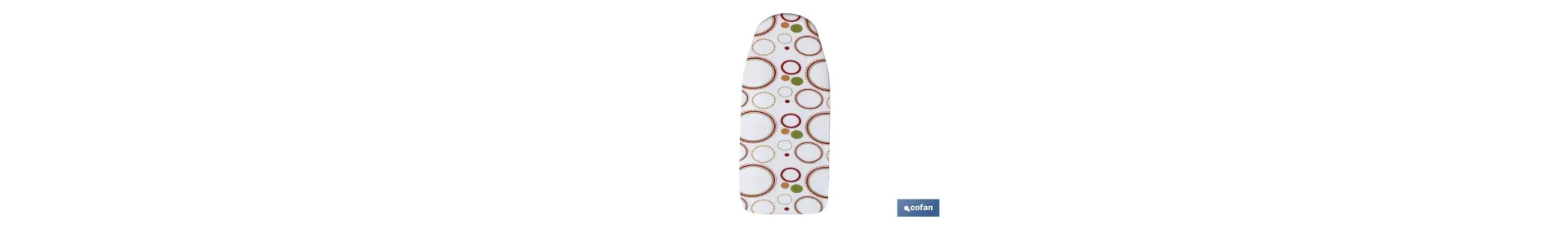 Funda para tabla de planchar acolchada | Material: algodón y muletón | Medidas 140 x 60 cm | Estampado de círculos de colores