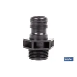 Adaptador de polipropileno con rosca macho antifugas | Ligero y resistente | Adecuado para riego y mangueras | Disponible para 