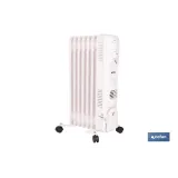 Radiador de aceite con termostato y ventilador | 1500 W + 400 W | 7 elementos | 3 niveles de potencia | Color blanco