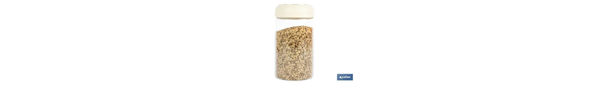 Bote de cocina de vidrio borosilicato | Tapa beige | Cierre a presión | Capacidad: 1 litro | Almacenaje de alimentos | Medidas: