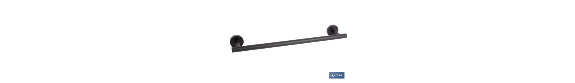 Toallero negro mate | Material: acero inoxidable | Diseño redondo | Kit de fijación incluido | Medidas: 45 x 8 x 5 cm