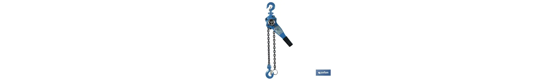 Polipasto manual de palanca | Altura de elevación: 1,5 m | Color: azul | Palanca ergonómica | Gancho resistente | Disponible en
