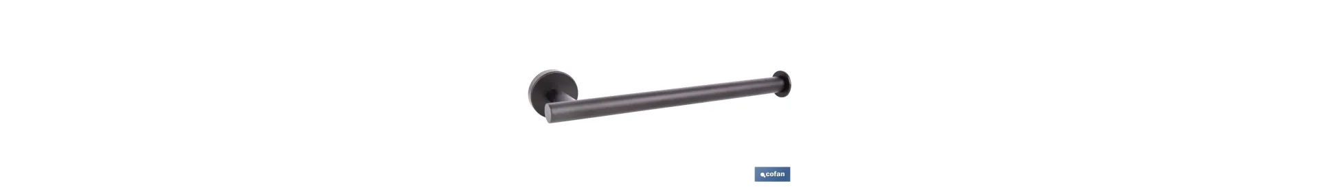 Toallero negro mate | Material: acero inoxidable | Diseño redondo | Kit de fijación incluido | Medidas: 28 x 8 x 5 cm