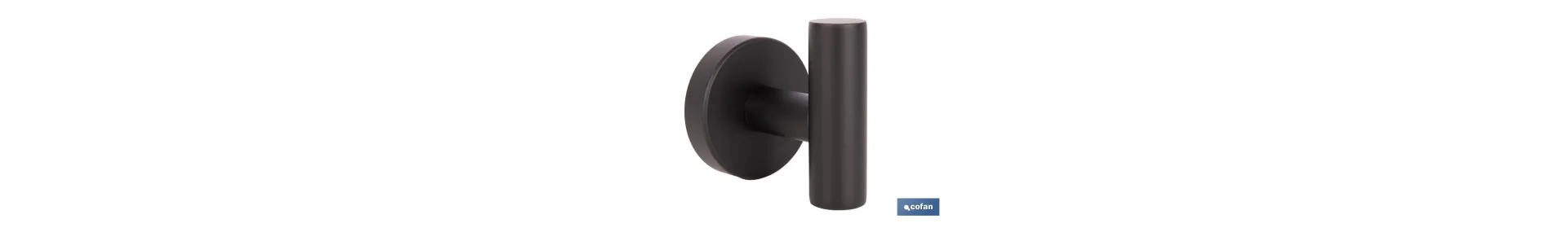 Percha negra mate | Material: acero inoxidable | Diseño redondo | Kit de fijación incluido | Medidas: 5 x 5 x 6 cm