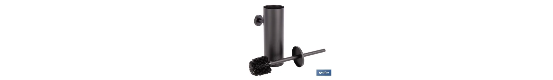 Escobillero de pared negro mate | Material: acero inoxidable | Diseño redondo | Medidas: 9,1 x 12,9 x 39 cm
