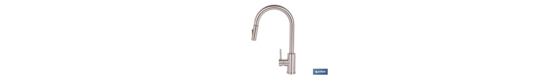 Grifo de cocina extensible con rociador de 2 funciones | Giratorio 360° | Cartucho cerámico de Ø35 mm y latiguillos de 50 cm | 