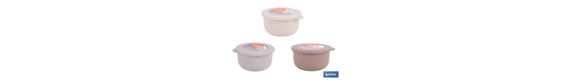 Set de 3 recipientes redondos con tapa | Capacidad: 100 ml, 250 ml, 500 ml | Material: PP + TPE | Colores aleatorios gris, marr