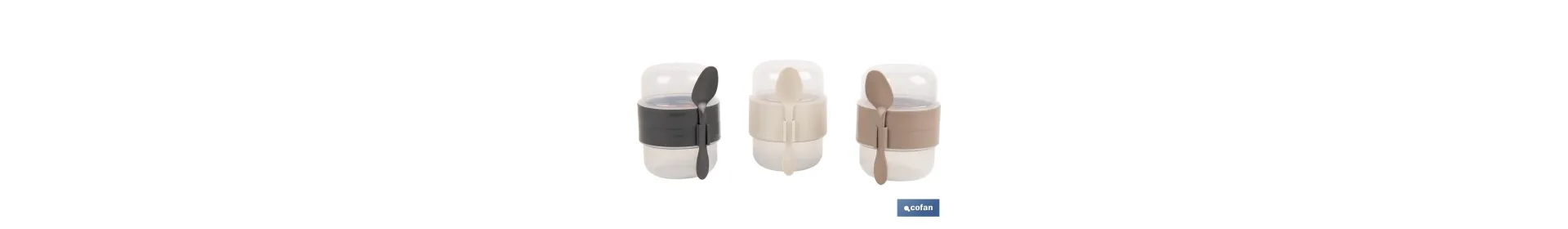 Set de 3 recipientes para cereales con tapa, cuchara y compartimento interior | Capacidad 200 ml + 200 ml | Colores aleatorios: