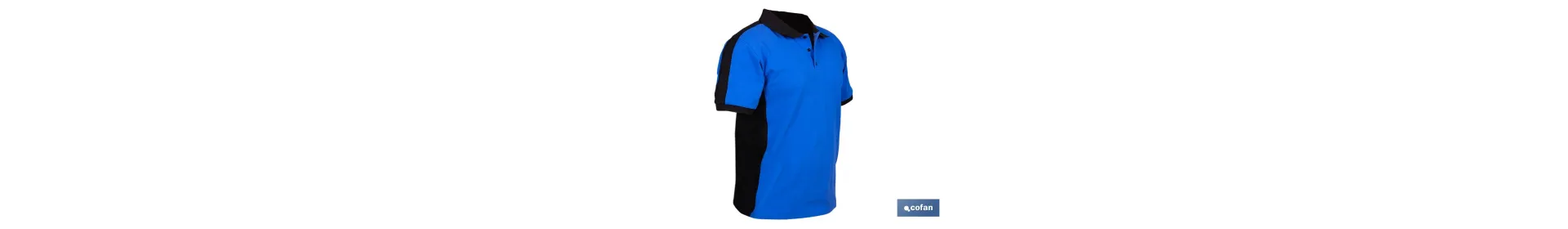 Polo de trabajo modelo Freyja en azul y negro | Cómodo y transpirable con cierre de 3 botones | Materiales: 95 % algodón y 5 % 