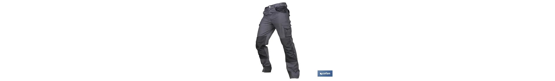 Pantalón de trabajo modelo Heimdall en gris oscuro y negro | Elástico, reforzado con múltiples bolsillos | Materiales: 65 % pol