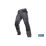 Pantalón de trabajo modelo Heimdall en gris oscuro y negro | Elástico, reforzado con múltiples bolsillos | Materiales: 65 % pol