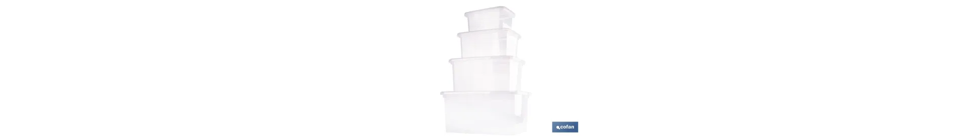 Pack de 4 cajas de almacenaje transparentes con tapa | Capacidades de 4, 8, 15 y 26 litros