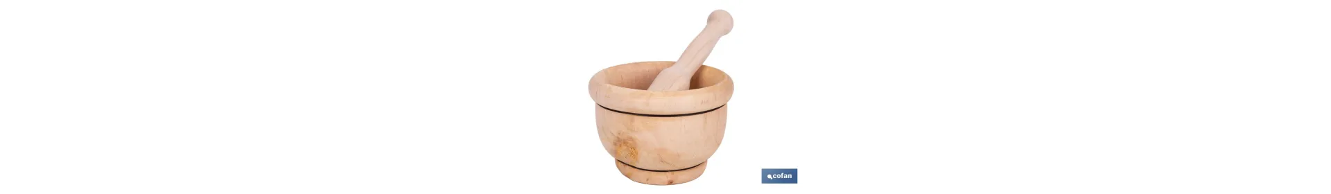 Mortero de madera de abedul con maza. Diámetro: Ø14 cm. Ideal para machacar alimentos