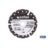 Disco de diamante multimaterial Ø76 mm | Corte en seco de múltiples materiales | Compatible con mini amoladora Cofan
