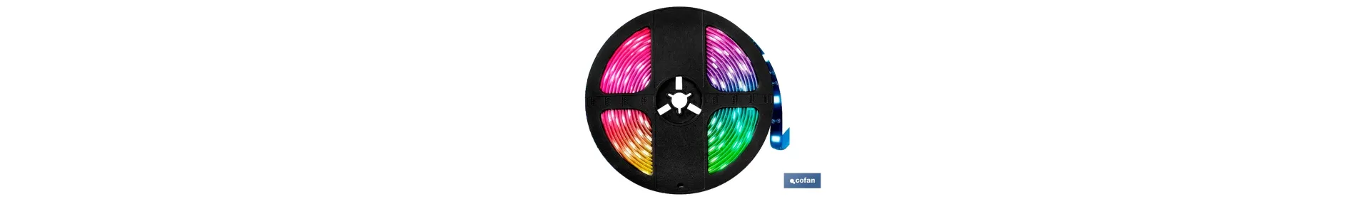 Tira de luz LED con mando a distancia | Iluminación LED RGB 12 V, IP65 con controlador y adaptador | Longitud: 3 metros