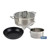 Pack de cacerola (4,3 litros) con tapa y cazo (1 litro) de acero inoxidable, sartén de inducción Ø20 cm