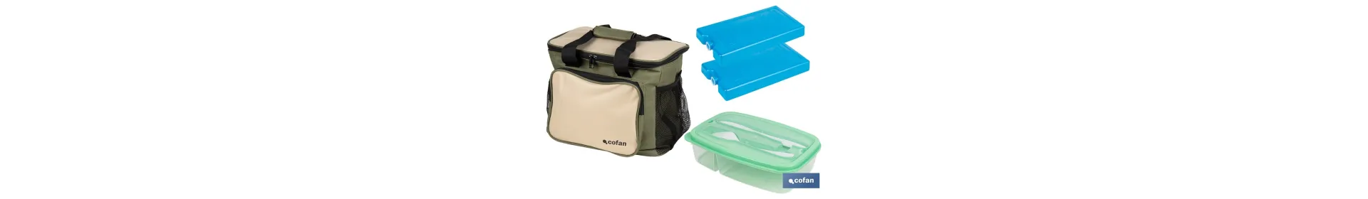 Pack de nevera portátil de 20 litros, 2 acumuladores de frío de 500 ml y fiambrera verde de 1,5 litros con cubiertos